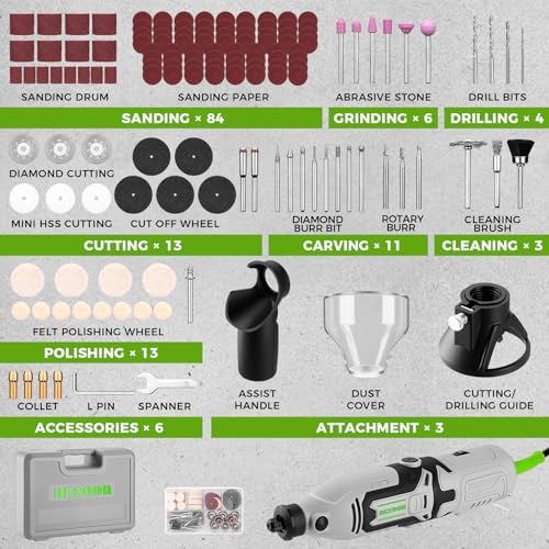 DESOON Multifunction Tool 170W 145 Accessories 6 Speed 10000-38000RPM Mini Electric Rotary Drill, 3.2mm Chuck, Flexible Shaft for Engraving, Drilling, Cutting, Grinding