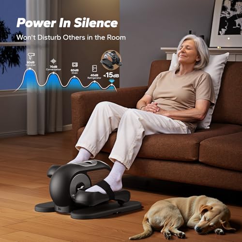 MERACH Elíptica de Escritorio para Casa, Mini Bicicleta Elíptica Eléctrica, Control Remoto, Pantalla, Alfombra Antideslizante, 12 Velocidades, Silenciador y Portátil