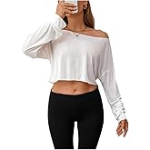 JDEEO Women's Off Shoulder Mesh Crop Top Sheer See Through Long Sleeve Sexy Casual Outfit for Spring Fall