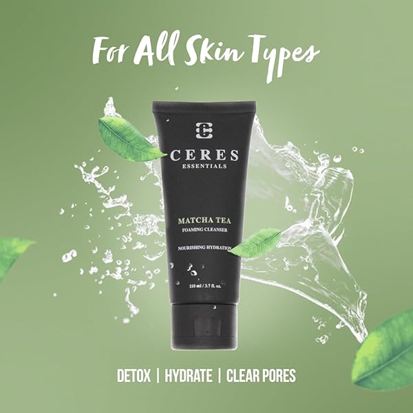 CERES ESSENTIALS MATCHA GREEN TEA FOAMING CLEANSER, NOURISHING & HYDRATING FOAMING FACE WASH FOR ALL SKIN TYPES, DETOXIFYING WITH ANTIOXIDANT PROPERTIES FOR SMOOTH SKIN, 3.7 FL OZ