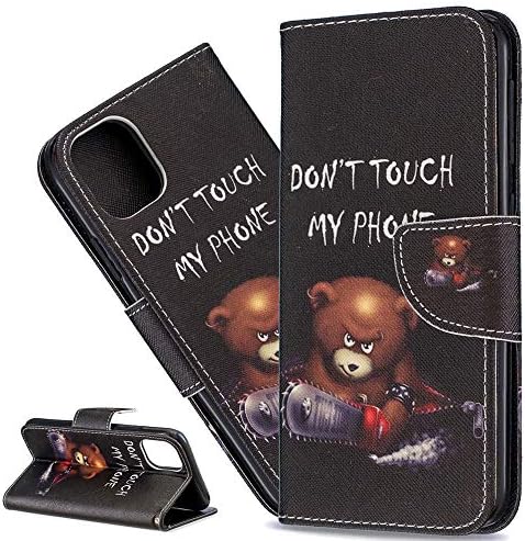 ISADENSER Apple iPhone 11 Pro Max Case Wallet Flip Cover Full Protective Soft Leather PU Shock Absorption with Stand Function and Credit Card Slot for iPhone 11 Pro Max 6.5 Inch Chainsaw Bear BF