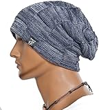 Cool Men Roll Knit Beanie Rectangular Winter Skullcap Top Hat B816 (B5816-Navy(Warmer))