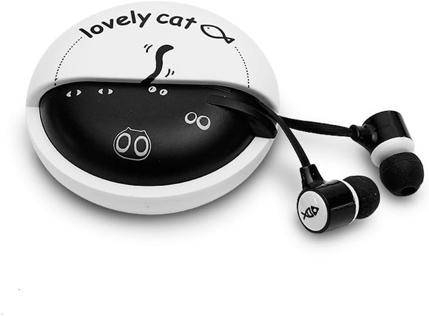 QearFun Stereo 3.5mm In Ear Cat Earphones Earbuds Noise-canceling Headphones with Microphone and Earphone Storage Case For iPhone Samsung MP3 iPod PC Music(black)