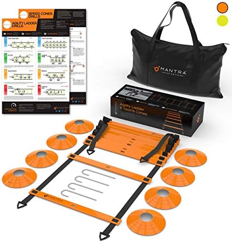 20ft Agility Ladder & Speed Cones Training Set | Exercise Workout Equipment To Boost Fitness & Increase Quick Footwork | Kit for Soccer, Lacrosse, Hockey & Basketball | With Carry Bag & Drill Charts