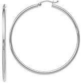 The Black Bow 2mm Round Hoop Earrings in 10k White Gold, 51mm (2 Inch)