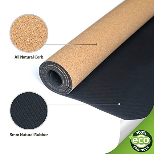 Aurorae PRO Natural Cork/Rubber Yoga Mat, Slip Free,Sustainable, Safe Non-Toxic, Free of PVC, TPE, Chemicals/Plastics. Biodegradable and Recyclable, Anti Static, Breathable, 73" x 24 1/2" x 5mm Thick.