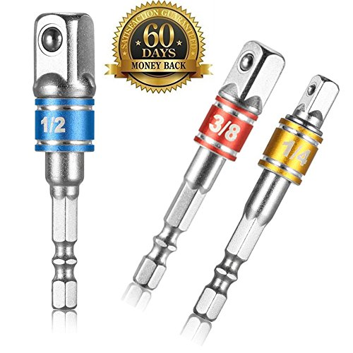 Impact Grade Power Hand Tools Driver Sockets Adapter Extension Set,YiFox 3pc 1/4" 3/8" 1/2"Cr-V Power Hand Tools Hex Shank Drill Nut Driver Bit Set,for Universal Socket Wrench Ratchet Extension