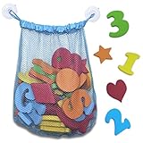 Non Toxic 44 Piece Set of Foam Bath Letters and Numbers With Shapes Included - Educational Toys And Bath Toys With Bath Toy Organizer Included For Tidy Storage