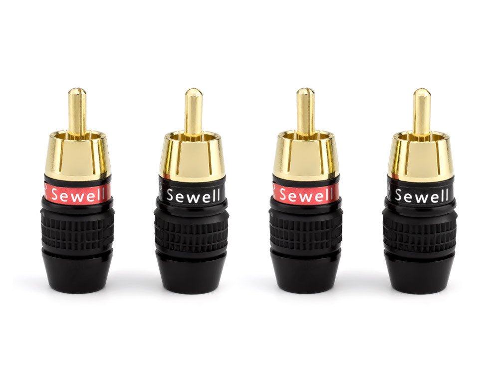 Photo 1 of Sewell Deadbolt RCA Plugs, 2 Pairs, Fast-Lock Technology, 24k Gold Plated Speaker Plugs, Premium Solderless SW-32888-2