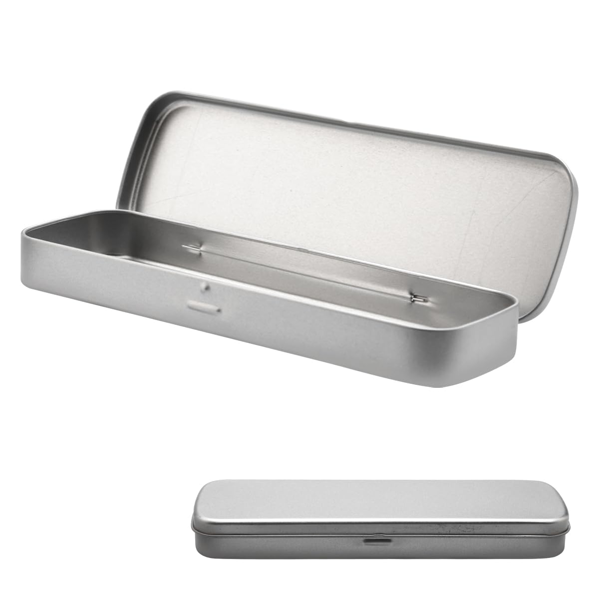 Tabanzhe Mini Portable Metal Pen Holder Stationery Pencil Box Makeup Brush Organiser, Silver Slim Pen Case, Compact Rectangular Hinged Case for Art Supplies, School and Travel, Home Organiser
