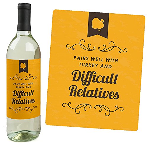 Gobble 'Til You Wobble - Thanksgiving Party Funny Wine Bottle Labels - Set of 4 Home & Kitchen, Kitchen & Dining, Dining & Entertaining, Bar Tools & Glasses