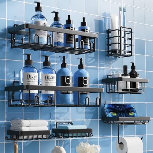Shower Caddy 7 Pack, Adhesive Bathroom Shower Organizer for Bathroom Storage, No