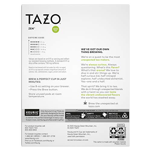 TAZO ZEN GREEN TEA K-CUPS, GREEN TEA ZEN FOR HEALTH AND WELLNESS, 22 PODS