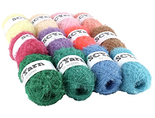 SCYarn for Scrubbies 12 Skeins Bonbons Yarn Assorted Colors 100% Polyester for Dishcloths Crochet and Knitting Project - Total 984 yards Craft Kit (Pastel)