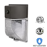 Hykolity 25w led wall pack outdoor weatherproof wall mounted lighting fixture dusk to dawn photocell sensor [180w equivalent] 2250lm 5000k daylight white dlc and etl listed