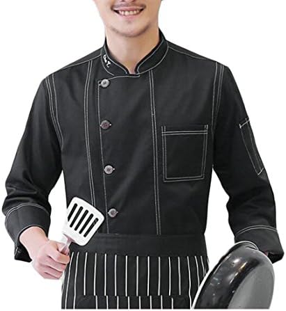 Ptyhk RG Men Denim Single Breasted Long Sleeve Chefs Jackets Kitchen Unisex Uniforms Black S