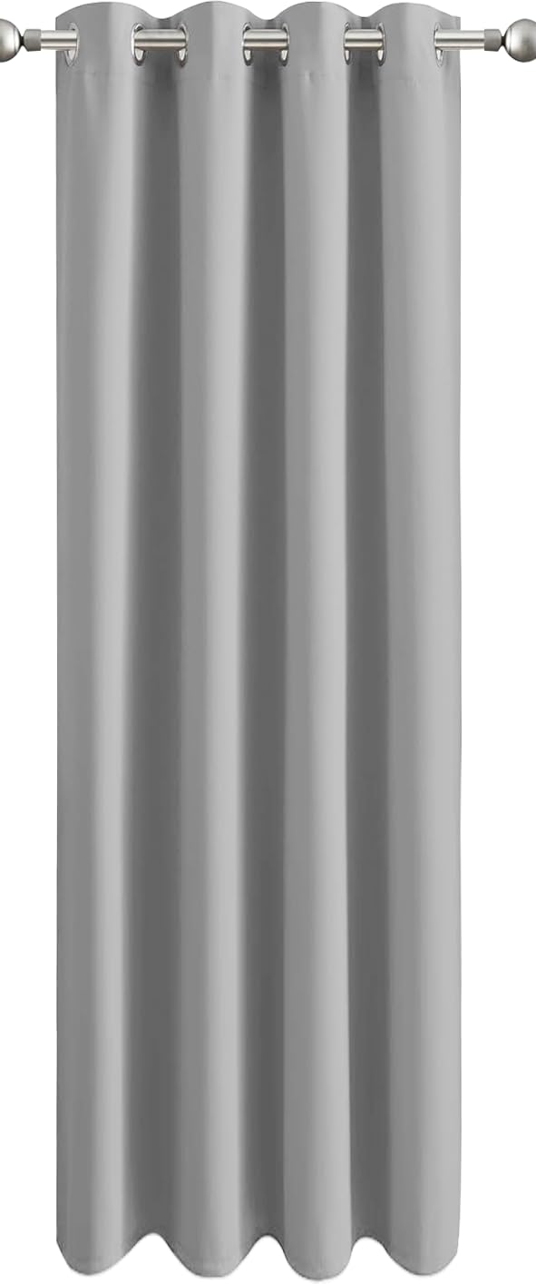 Aspire Homeware Door Curtain for Living Room - Single Panel Light Grey Blackout Eyelet Curtains Bedroom - Thermal Insulated Super Soft 66 x 84 Inch Drop Curtain with Tieback, 1 Panel