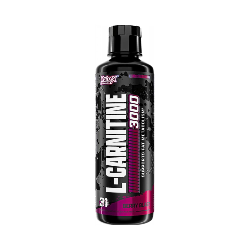 Nutrex Research L-Carnitine 3000 (31 Servings, Berry Blast) | Liquid Shots, Stimulant Free | Supports Muscle Recovery For Men and Women