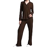 MANBEIYA Womens Pajama Sets 2 Piece Button Down Long Sleeve Soft Knitted Sleepwear Pjs Lounge Sets Nightwear