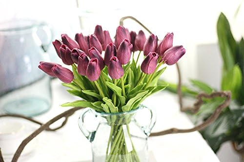 15pcs Holland Tulips Flowers with Latex- Artificial Flower Look Like Real, Eco-friendly Odourless for Wedding Home Garden Office Christmas Gift Decoration (15, Dark Purple)