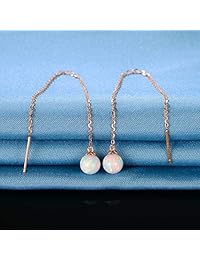 GEMSME 14K Solid Real Gold 6mm Opal Dangle Earrings for women