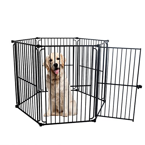 LEMKA Pet Dog Playpen Kennels, Pet Dog Exercise Playpen Pet Courtyard Kennel Foldable Steel Crate Wire Metal Cage 6 Panels - 48 inches
