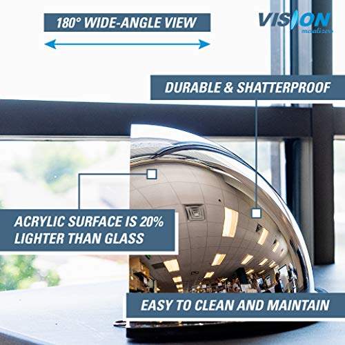 18” Acrylic Bubble Half Dome Mirror with Black Rim, Round Indoor