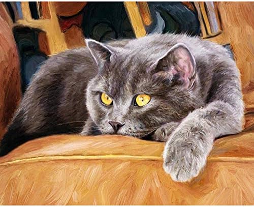 数字キットによる絵画灰色の猫デジタル絵画油絵 (フレームレス) 100 