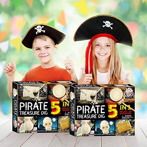 XXTOYS Pirate Treasures Dig Kit Break Into 5 Bricks Treasure Excavation Kits Pirate Toys Gems Dig Kits Interactive Excavating Toys Great Birthday Gift Party Supplies Archeology Educational STEM Kits