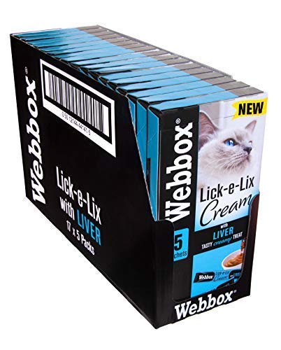 Webbox Lick e Lix Cream with Liver Cat Treats 5 Pieces, Case of 17 | Tasty and Nutritious Sachets - Packaging May Vary