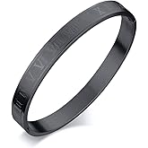 Jaline Gold Silver Rose Gold Plated Bracelets for Men Women Roman Numeral Bangle Bracelet Stainless Steel Personalized Engraved Unisex Gift (Black 8mm Mens)