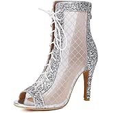 ElegaStep Women Elegant Peep Toe Lace Booties Back Zipper Wedding Boots for Bride Stiletto High Heels Summer Ankle Jazzi Boots