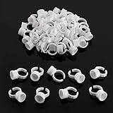Tattoo Rings Cups Disposable Glue Holder Plastic Tattoo Ink Pigment Ring Adhesive Makeup Rings Palette For Eyelash Extension Nail Art Application Tools, 100 Pack