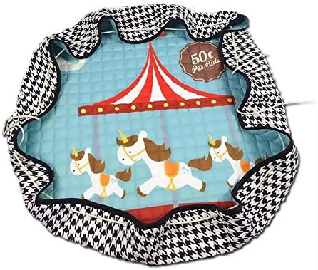 EAYOWN Children's Toy organizer Play Floor Drawstring Storage Anti-skid Cotton Mat Round 60 Inches Great for Storing Variety of Toys (Carousel)