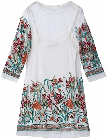ApPolo Women Summer Dress Fashion Vintage Floral Embroidery Lace Mesh Mini Casual Dresses White Xl