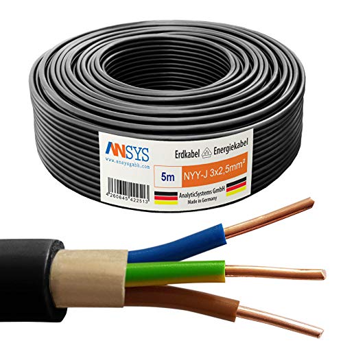 TechMech 5m NYY-J 3x2,5 mm² Erdkabel Elektrokabel Beton und Freien Kupfer Made in Germany