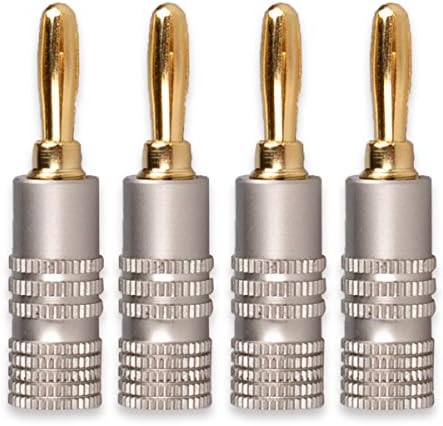 DCFun 24k Gold Plated Speaker Banana Plugs, Closed Screw Type for Speaker Wire, Home Theater, Wall Plates - 4 Pack