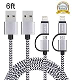 Cablex 2Pack 6FT 2 in 1 Lightning and Micro USB Cable Nylon Braided Sync and Charging Cable Cord for iPhone 6s plus/6s/6 plus/6/5s/5c/5, iPad /iPod, Samsung, HTC, Nexus, Nokia, Sony, Android Devices