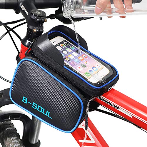 Cycling Mobile Phone Holder Bag, Bike Frame Bag with TPU Touchscreen, Waterproof Cycling Front Tube Cell Phone Bag Frame Pannier for Smartphone Under 6.3" Mountain MTB Bicycle Crossbar Holder Bag
