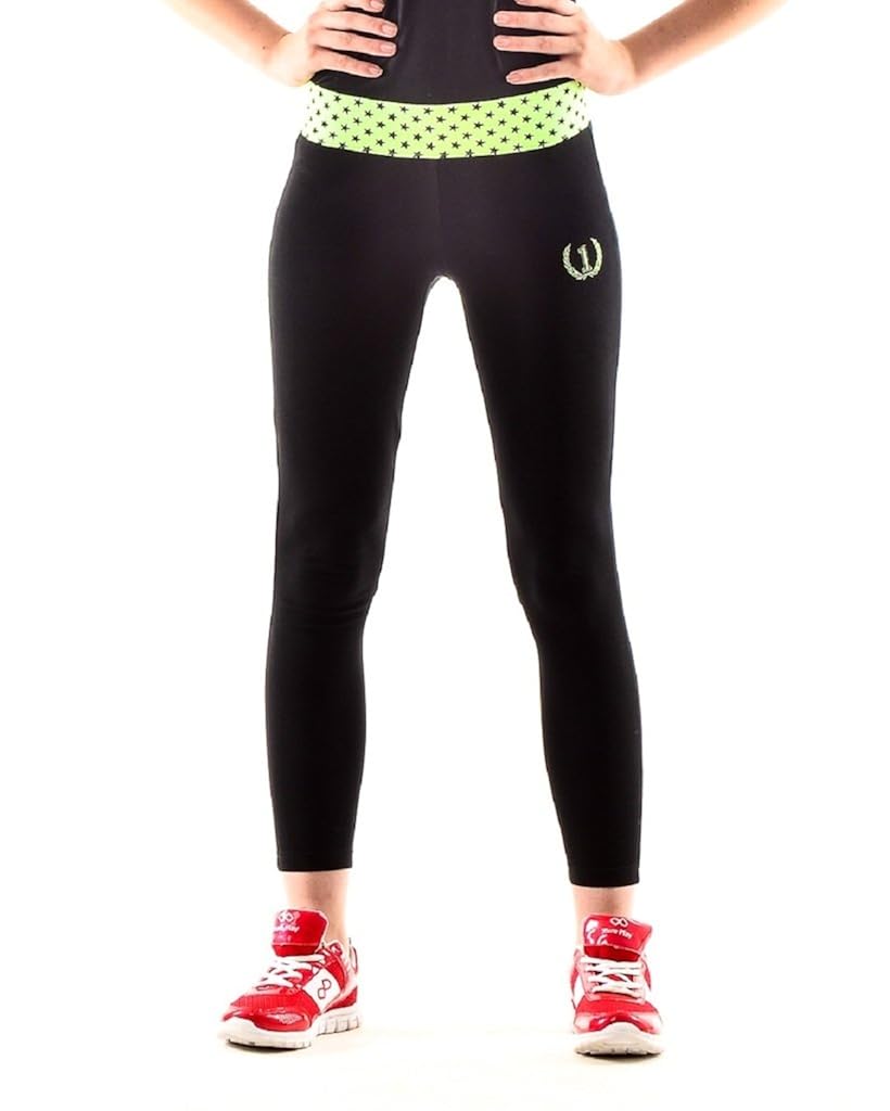 onesport women's cotton black + neon green tights(onsp6bg-p)