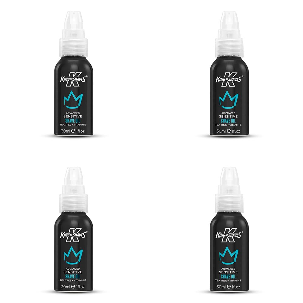King of Shaves Advanced Sensitive Shaving Oil For Men With Handy Pump, For A Close and Comfortable Shave, Shave Oil For Men 4x30ml