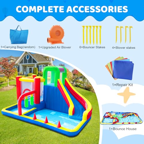 PZGEQ Bounce House, Inflatable Bouncing House for Kids, 8-in-1 Bouncy Castle with Blower, Kids Jumper Bouncy House with Slide for Indoor Outdoor Backyard