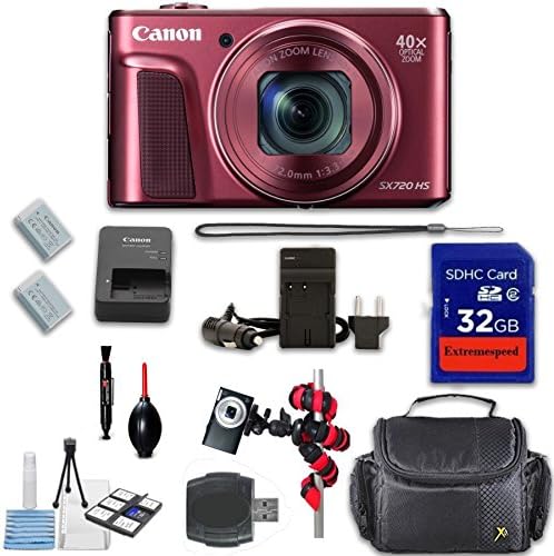 Canon PowerShot SX720 HS Digital Camera (Red) + Extremespeed 32GB High Speed Memory Card + High Speed Memory Card Reader + Spider Tripod + Camera Case and More