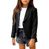 rrhss Girls Solid Color Lapel Suit Coat Button Down Long Seelve Blazer Jacket