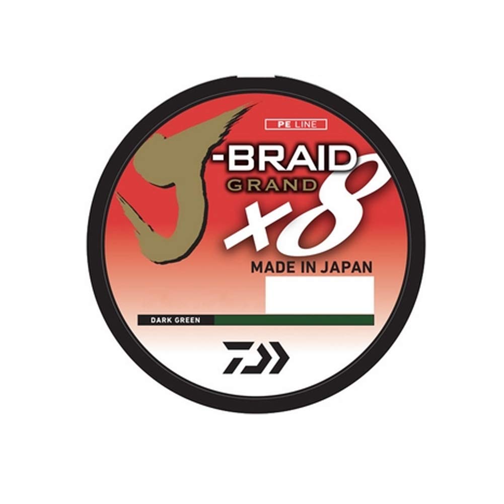 Daiwa, J-Braid x8 Grand Braided Line, 150 Yards, 15 lbs Tested 007" Diameter, Dark Green
