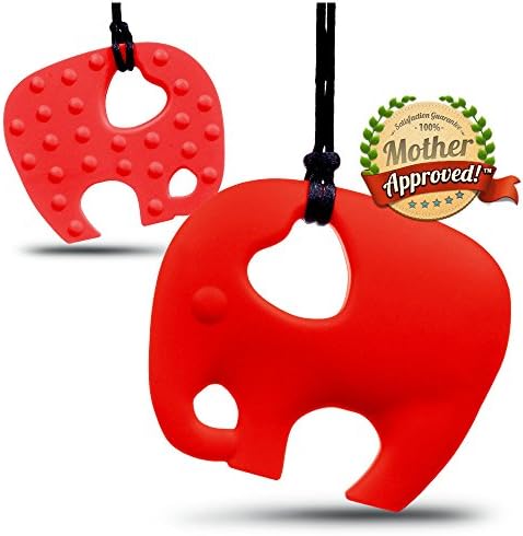 Mother Approved Teething Necklace Baby Red Elephant, Includes Dry Bag and Certificate