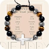 DIFTIDDY Tiger Eye Cross Bracelet for Men, Handmade Adjustable Christian Bracelet, Natural Stone Religious Faith Jewelry Gifts (Black, WWJD)