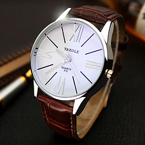 OWMEOT Watch Luxury Fashion Faux Leather Mens Quartz Analog Watch Watches (Brown 2)