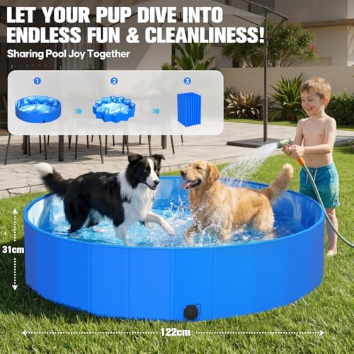Foldable Dog Pool - Portable PVC Dog Bathtub for Large Dogs, Blue Pool, Dog Pool, Foldable Dog Pools for Small Dogs