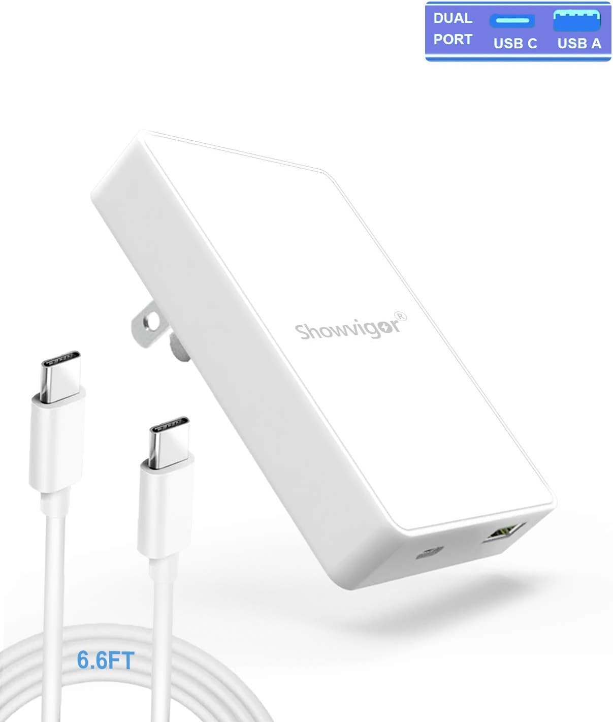 65w USB C Fast Charger, THIRDBST 2-Port Wall Charger with QC 3.0 18W USB A Power Adapter, PD 3.0 Foldable Travel Charger, Wall Plug for MacBook, iPhone, Samsung, with 6.6ft USB C-C Fast Charging Cord